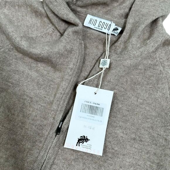 Kid Goyo Tan Pure Mongolian Cashmere Zip Up Long Sleeve Sweater - Picture 7 of 8